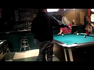 Two Drunk Milfs Showing Buttcrack while Playing Billiard in Public