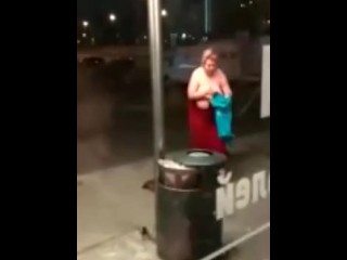 Drunk Russian MILF Masturbates Naked In The Street
