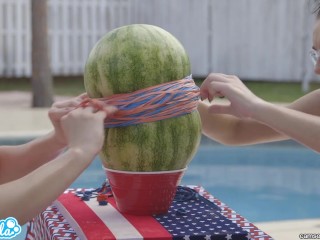camsoda teens with big ass and big tits make a watermelon explode with rubb