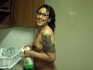 Cute Young Teen Mexican Domestic BDSM Slave Doing Dishes Naked